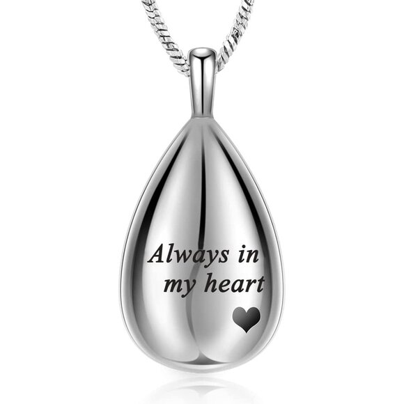 Always in My Heart Teardrop Ashes Urn Pendant - Durable & Elegant Jewelry - Picture 1 of 6